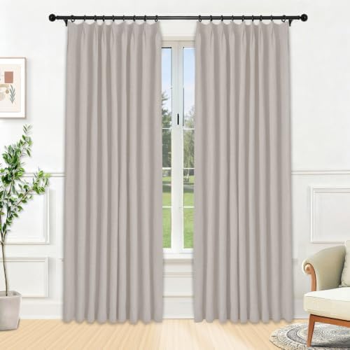 Macochico 100% Blackout Pinch Pleated Linen Curtains 84 Inches Long