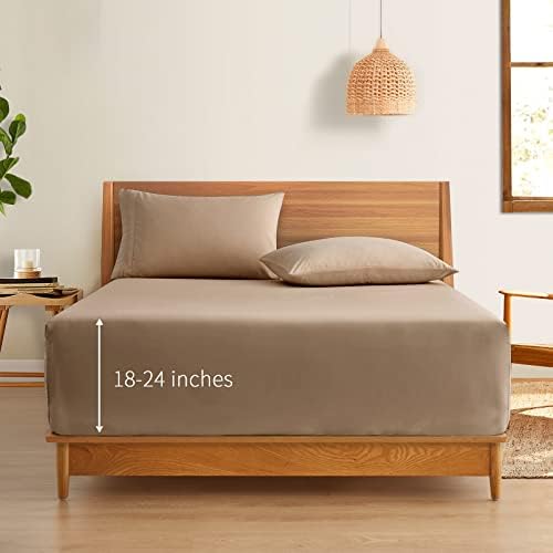 Horbaunal Extra Deep Pocket Queen Fitted Sheet Only, Taupe
