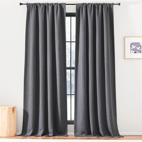 NICETOWN Charcoal Gray Linen Room Darkening Curtains for Bedroom