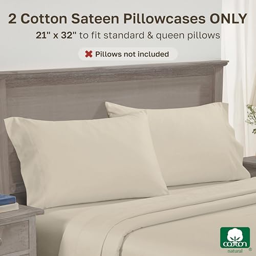 California Design Den 600 TC Set of 2 Queen-Size Pillow Cases, Beige