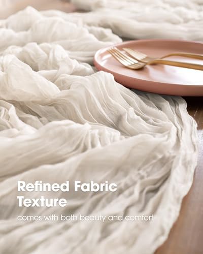 Pureegg 2 Pack Cheesecloth Table Runner 120 Inch Ivory