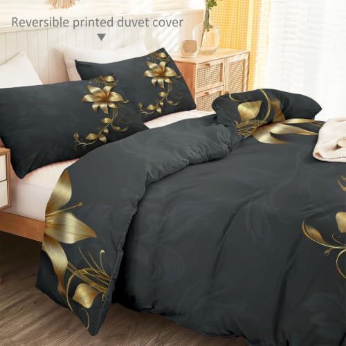 Dark Gray Duvet Cover King Size, Luxury Vines Leaves Florals Soft