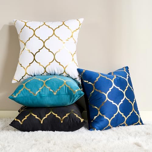 Pack of 2 Gold Velvet Decorative Pillow Covers White 20x20 Modern