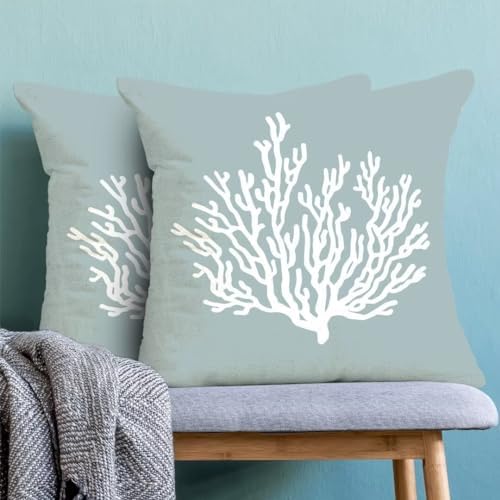 AEIOAE Seafoam Blue Coral Pillow Covers 18 X 18 Inch Set of 2