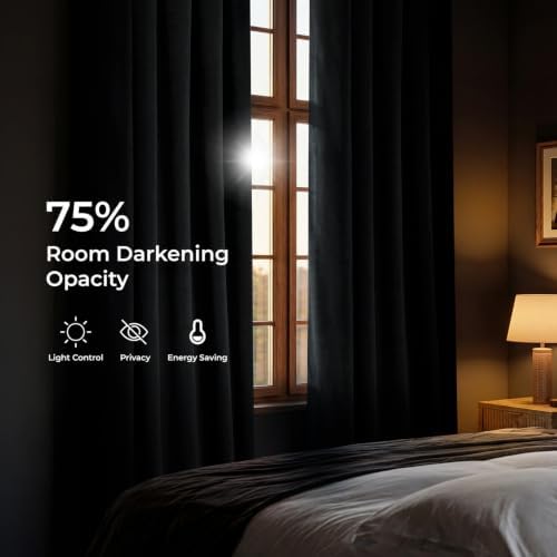 Plush Velvet Curtains for Living Room (1 Panel) - 50W x 120L, Black
