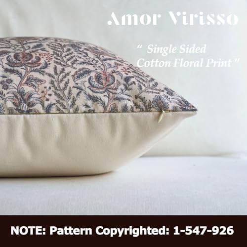Amor Virisso Floral Pillow Covers 18x18 Set of 2 Vintage Block Print