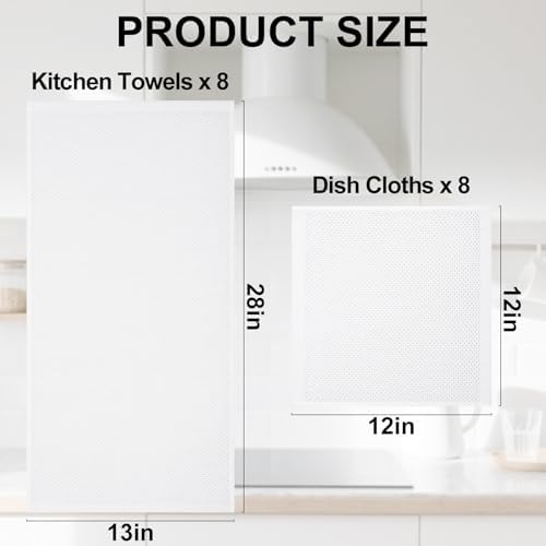 Homaxy 16 Pack 100% Cotton Kitchen Towels and Dishcloths Set, White