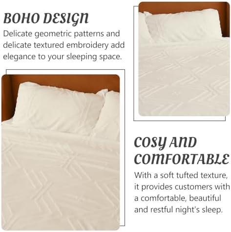 Duvet Cover Set Queen Size, Boho Bedding, 3 Pieces Embroidery Shabby