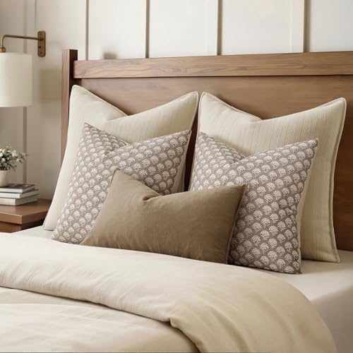 MIULEE Floral Print Decorative Pillow Covers 20x20, Light Taupe