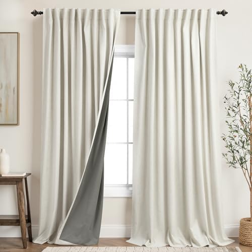 KOUFALL Extra Wide Linen Black Out Curtains Drapes 96 Inch Long 2