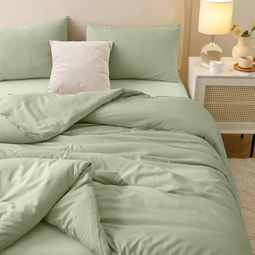 Nanko Queen Duvet Cover Set, Sage Green Luxury Soft Microfiber