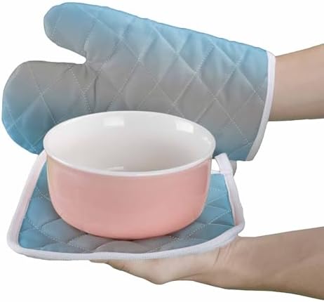 Quilted Cotton Terry Cloth Oven Mitt, Pot Holder Sky Blue Gradient