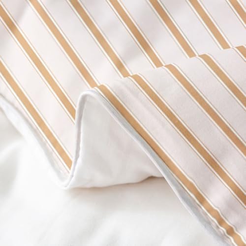 Feelyou Beige Grey Stripes Duvet Cover 100% Cotton King Size Striped