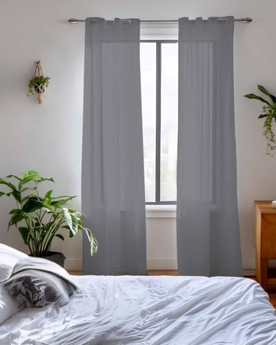 Grey Pure Color Sheer Curtains 63 Inch Length 2 Panels Set, Aesthetics