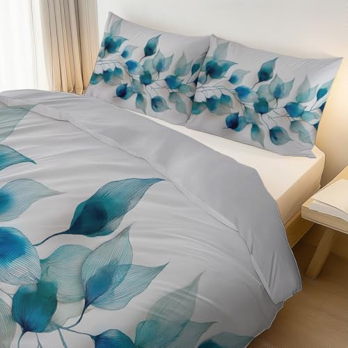 King Size Duvet Cover 100% Brushed Microfiber, Watercolor Leaves