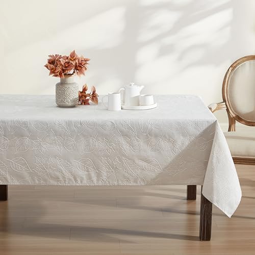 Laura Ashley Raised Embroidered Tablecloth, 60" x 84", Maple Taupe