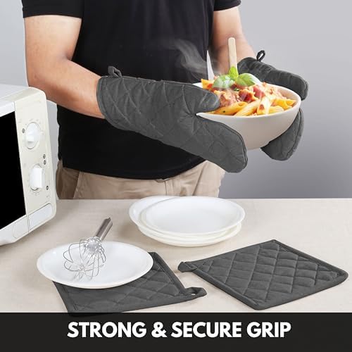 Oven Mitts + Pot Holders 100% Cotton Heat Resistant Oven Gloves