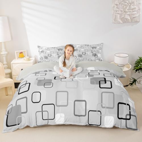 Erosebridal Gray Abstract Squares Bedding Set King Modern Aesthetic