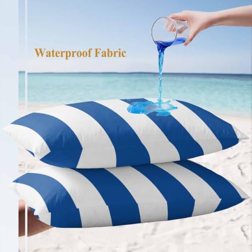 Navy Blue Stripes Waterproof Outdoor Pillow Covers Set of 2 Home