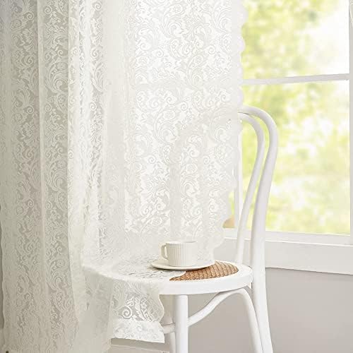 ALIGOGO Cream Lace Sheer Curtains 108 Inches Long 2 Panels Luxury Semi