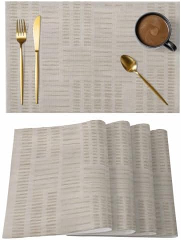 Abstract Grey Placemats Set of 8, Cotton Linen Fabric Place Mats