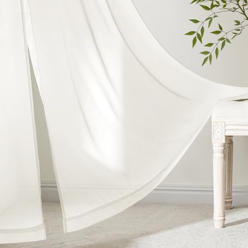 MIULEE Ivory Sheer Curtains 96 Inches Long 4 Panels 54 x 96 Inches