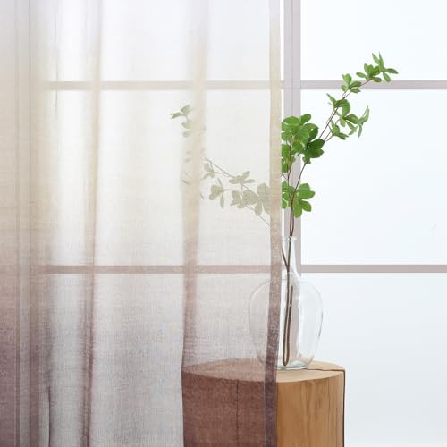 L.Z.E White Taupe Ombre Sheer Curtains 84 Inches Long, Transparent