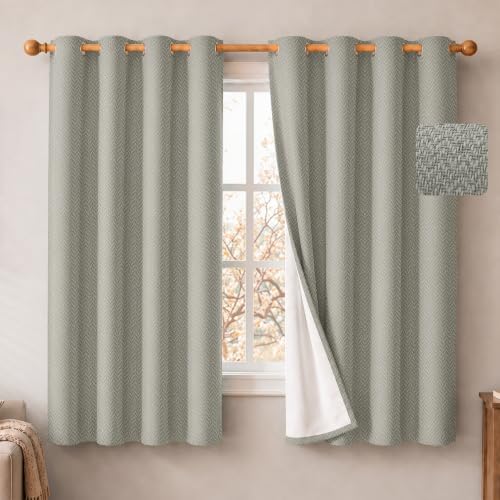 2 Panels 100% Blackout Linen-Textured Thick Grommet Curtains