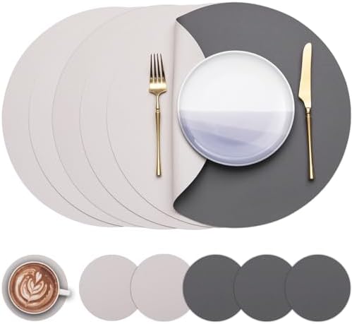Myir JUN 15 Inches Round Placemats Set of 6 Faux Leather Place Mats