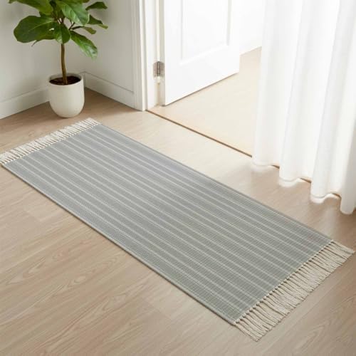 Grey Striped Hallway Runner Rug 2'x5', Farmhouse Vintage Gray Stripes