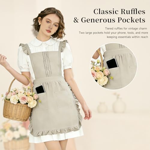 Vintage Ruffle Apron for Women, Cute Kitchen Apron for Cook