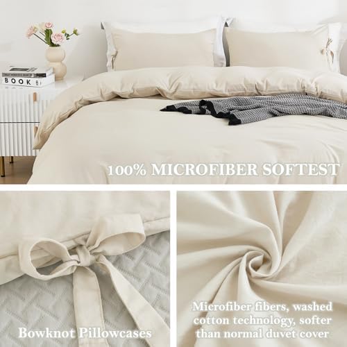 annadaif Beige Duvet Cover King Size, 3 Pieces Duvet Cover Set