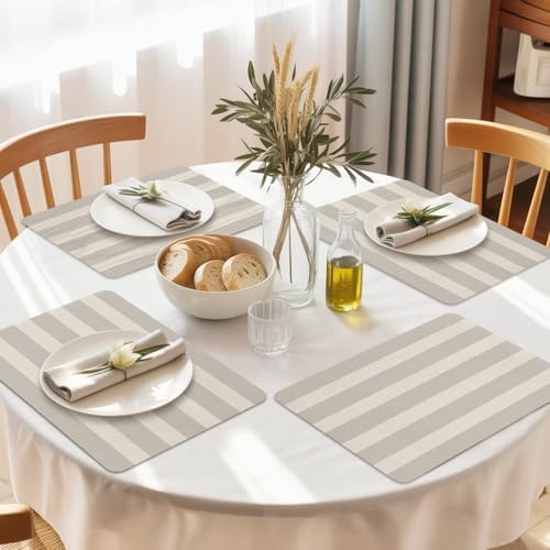 Minimalist Taupe Stripes Leather Placemats Set of 6,12x18