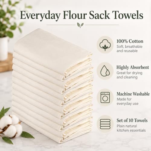Flour Sack Dish Towels, 100% Cotton Dish Towels, Size: 27 x 27 Inches