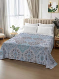 Cal King Size Flat Sheet Only, Bohemian Gray Teal Flower Pattern Bed