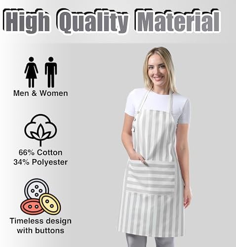 TOSHEX Kitchen Apron Cotton Waterdrop Resistant Adjustable Button