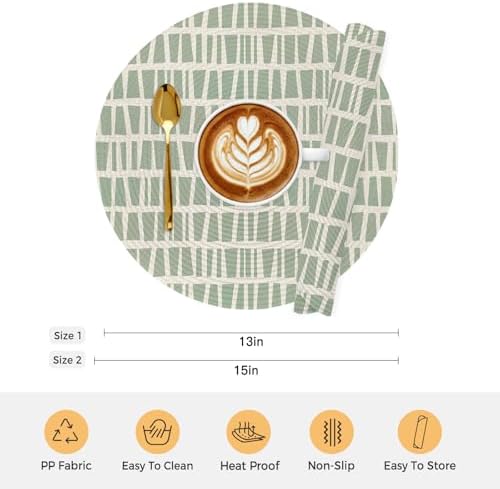 Neutral Linear Grid Round Braided Placemats Set of Set of 8 Heat