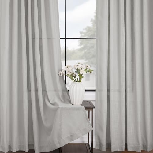 Linen Blend Grey Curtains for Living Room Back Tab Modern Farmhouse