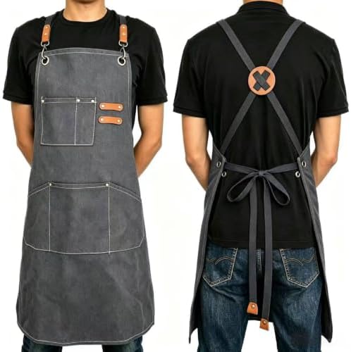 Canvas Tool Apron, Heavy Duty Multi-Pocket, Crossback Adjustable
