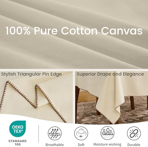 Simple&Opulence 100% Cotton Canvas Tablecloth Rectangular, Beige 52" x