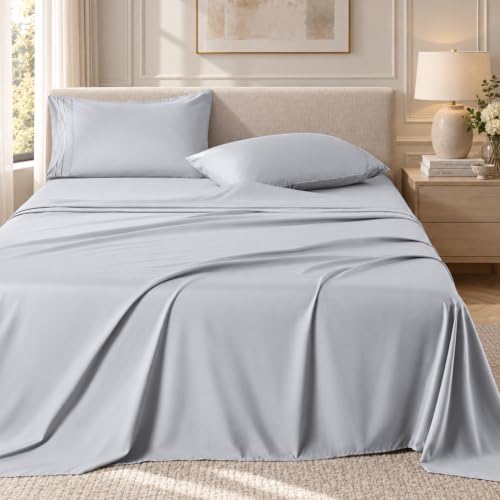 Silver Gray King Size Sheet Set, Pre-washed Microfiber Cotton-Like