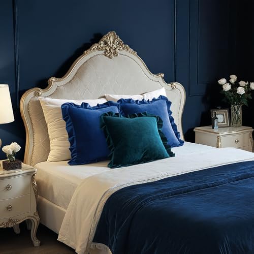 MIULEE Velvet Ruffle Throw Pillow Covers Pack of 2 18x18 Inch Navy