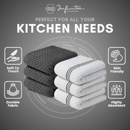 Infinitee Xclusives Multi-Pack Bundle of Grey Kitchen Towels Includes