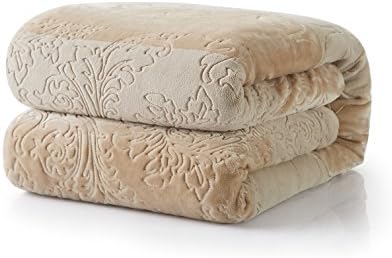 Tache Elegant Embossed Sherpa Bed Throw Blanket (Beige, 63 x 87 Inch)