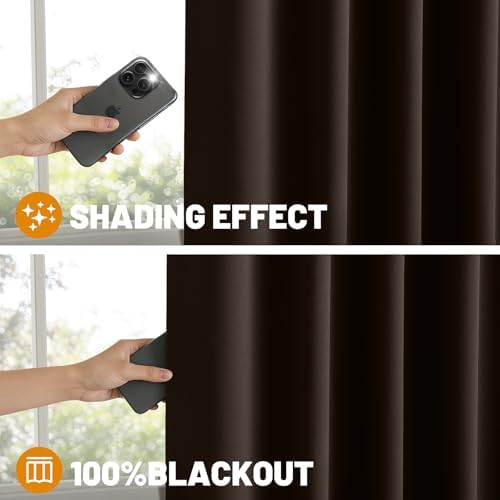 SimpleHome 100% Blackout 72 Inch Chocolate Brown Curtains for Living