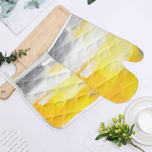 Quilted Cotton Terry Cloth Oven Mitt, Pot Holder Grey Yellow Texture