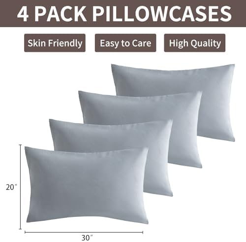 MINIPANDA Light Grey Pillow Cases Set of 4 Queen Size, Envelope Design