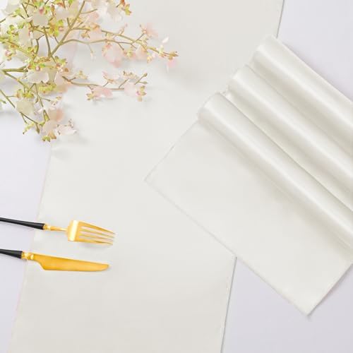 Horbaunal 12 Pack Ivory Satin Table Runner 12 x 108 Inch
