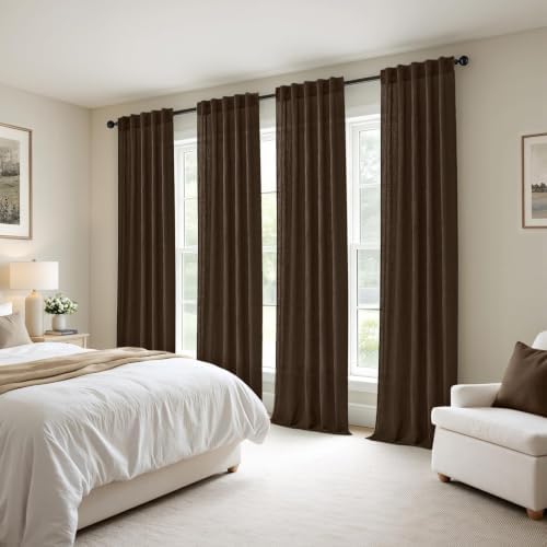 MIULEE Coffee Brown Back Tab Linen Curtains 4 Panels 42W x 96L