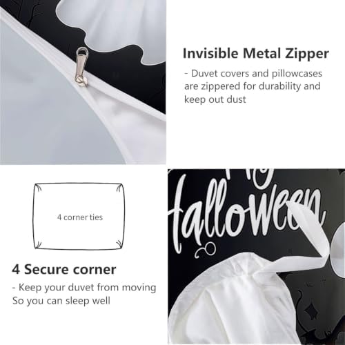 Charcoal Gray Halloween Moonscape Duvet Cover Set for Women Girls